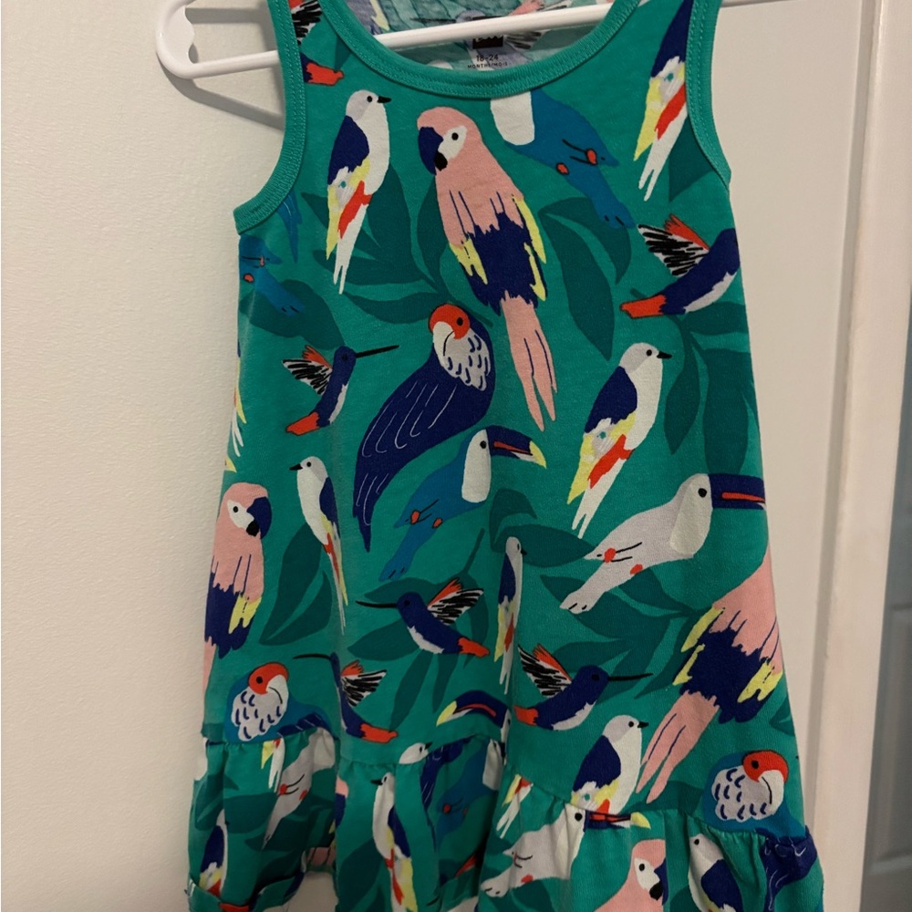 Tea Collection Green Parrot Print Kids Dress
